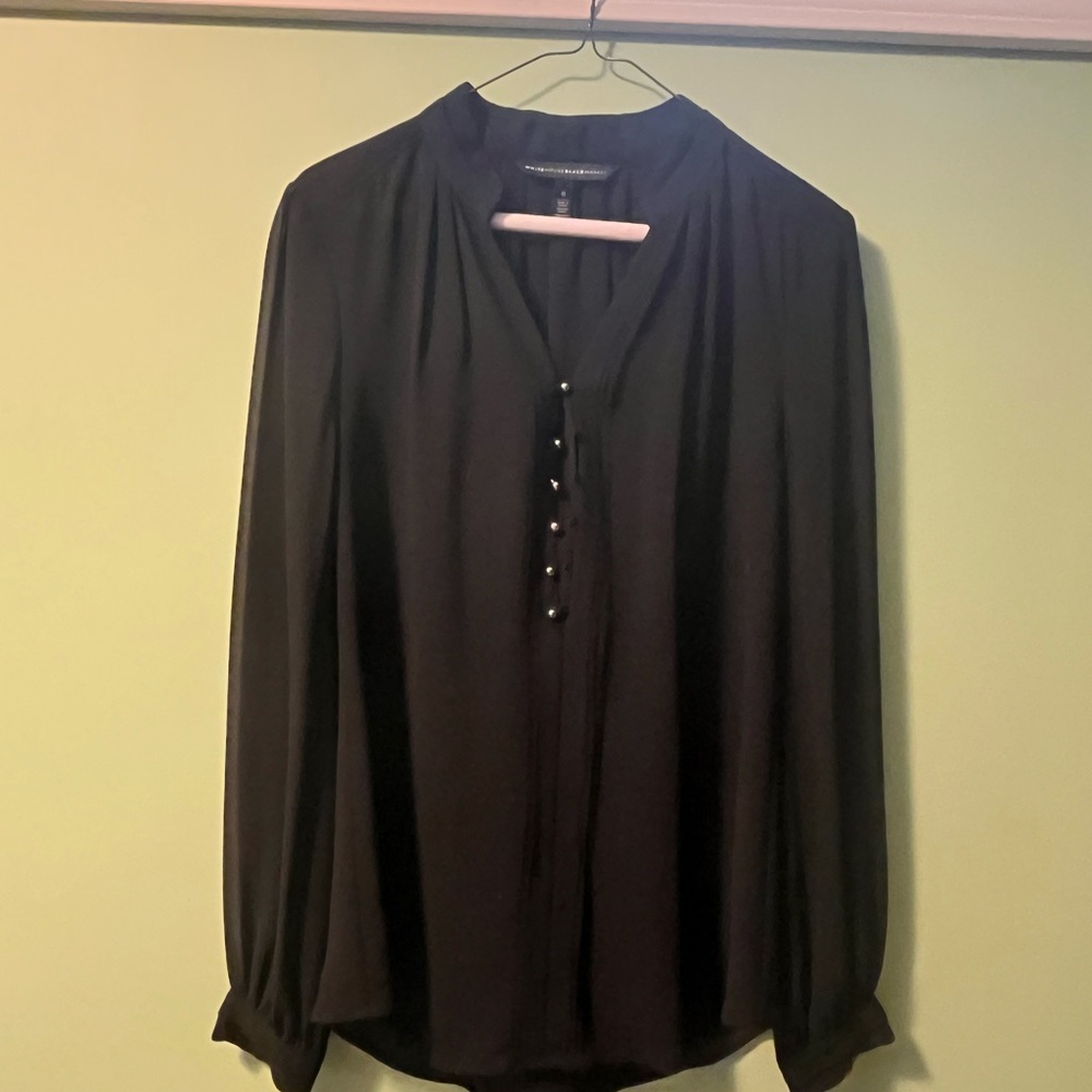 White House Black Market Black Button-Front Blouse